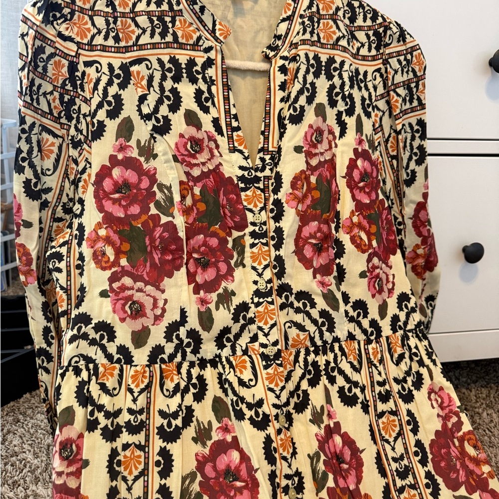 Women's Floral Maxi Dress in Cream with Pink Roses - Picture 3 of 14